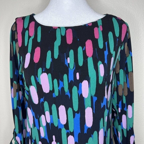 Tibi Black Abstract Colorful Strokes 3/4 Sleeve Stretchy Sheath Mini Dress XS - Picture 2 of 12